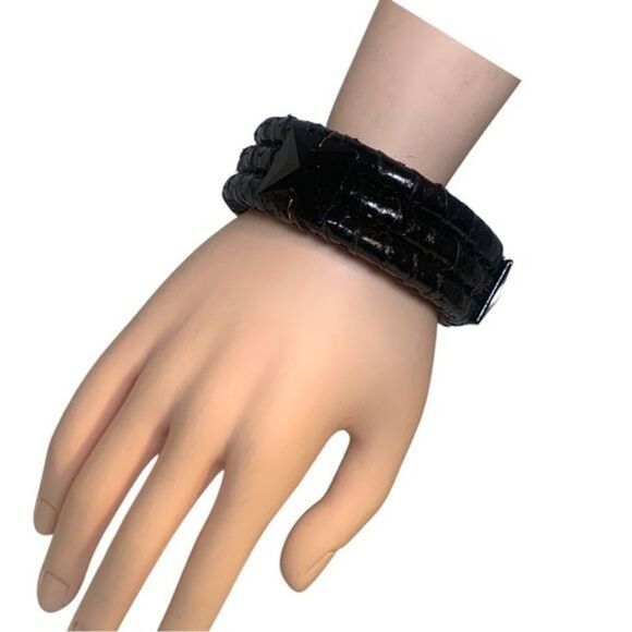 Ted Rossi NYC Black Gold Wrapped Leather Faceted Big Bead Statement Bracelet 7.5 - Picture 2 of 11